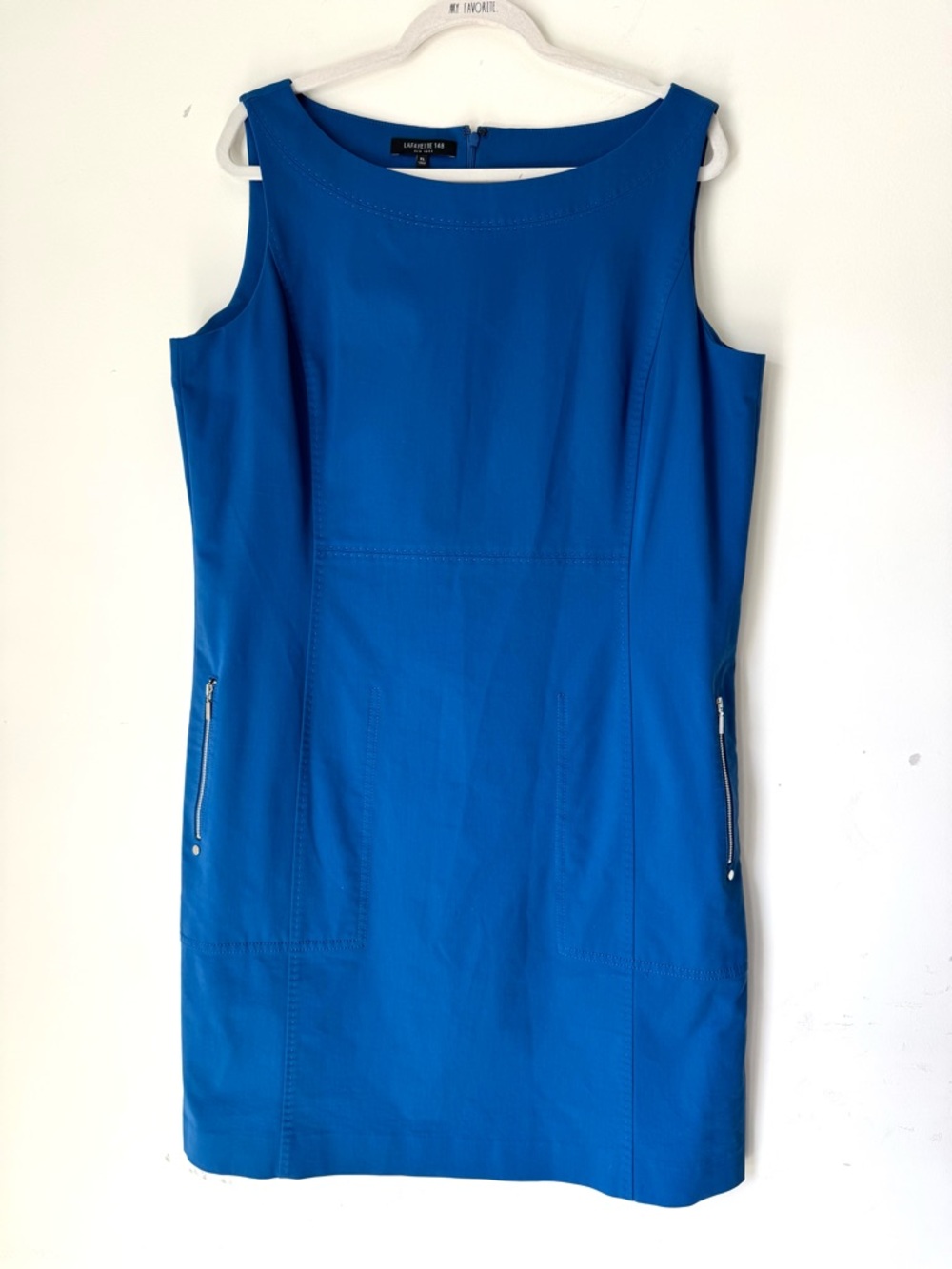 Lafayette 148 Blue Sleeveless Sheath Dress With Zipper Pockets